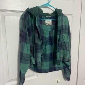 American Eagle Outfitters Green and Blue Plaid Hoodie
